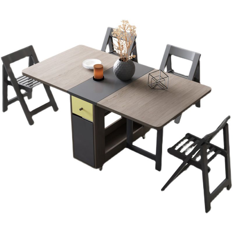 Foldable Artificial Wooden Top Table Rectangle Extendable Table with Storage Trestle Base Clearhalo ' dining_table' 'Dining Tables & Seating' 'Dining Tables' 'furn' 'furn_dining_table' 'Furniture' 'furniture_dining_table' 'Kitchen & Dining Furniture' 'kitchen&dining_furn' 'kitchen' 'kitchen_dining_table' 1200x1200_f6fd1404-97be-4e99-980a-40388c2e683f