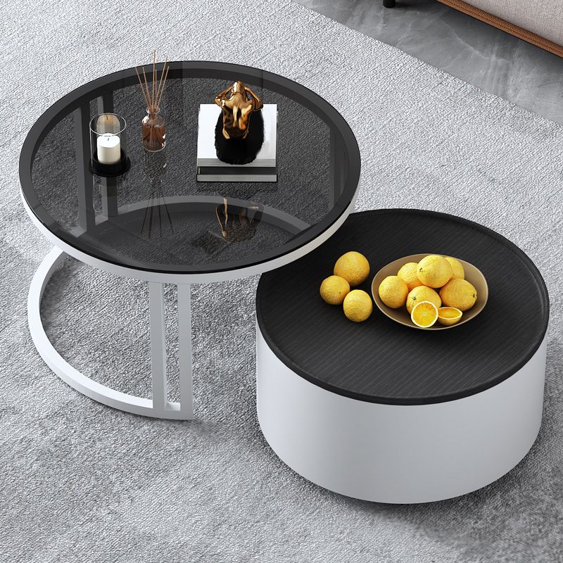 Modern Style Wooden&tempered Glass Top Circular Nested Coffee Table Clearhalo 'Coffee & Accent Tables' 'Coffee Tables' 'coffee_tables' 'furn' 'furn_coffee_tables' 'Furniture' 'furniture_coffee_tables' 'Living Room Furniture' 1200x1200_f6fec731-d429-4bb0-b2dc-a2e3f4d38c38