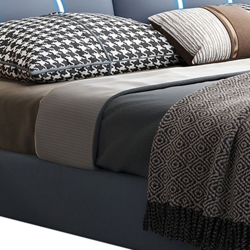 Hedendaags echt lederen gestoffeerd platformbed Blauw bedframe