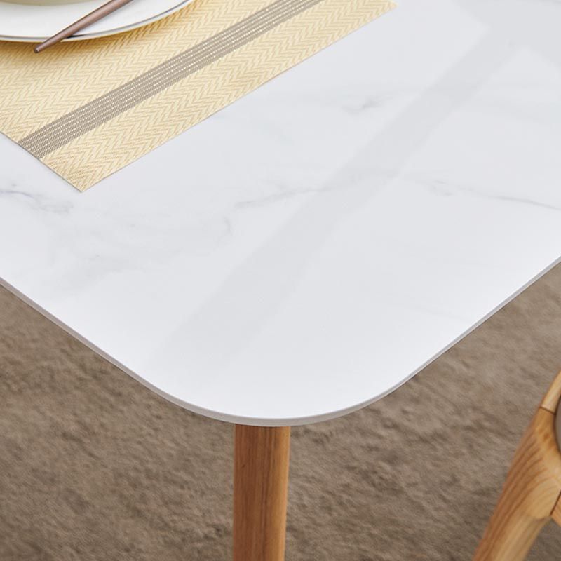 Modern White Stone Top Dinner Table Rectangle Natural Finish Legs Dinette Table Clearhalo 'Dining Tables & Seating' 'Dining Tables' 'dining_table' 'furn' 'furn_dining_table' 'Furniture' 'Kitchen & Dining Furniture' 1200x1200_f707d7de-7826-4c71-901b-4f59f5b0ccbc