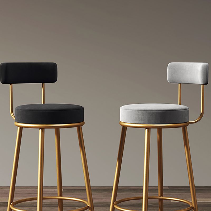 Glam Style Bar-stool with Iron Legs Footrest Low Back Round Seat for Kitchen Bar Clearhalo 'Bar Furniture' 'Bar Stools' 'bar_stools' 'furn' 'furn_bar_stools' 'furniture_bar_stools' 'Kitchen & Dining Furniture' 'kitchen&dining_furn' 'kitchen' 'kitchen_furn' Furniture' 1200x1200_f7128cad-328a-45bd-9077-bda5a8842cb7