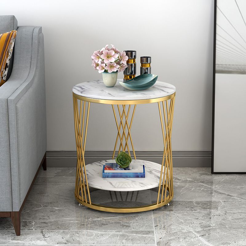Contemporary Storage Frame End Table Round End Table with Slate Top