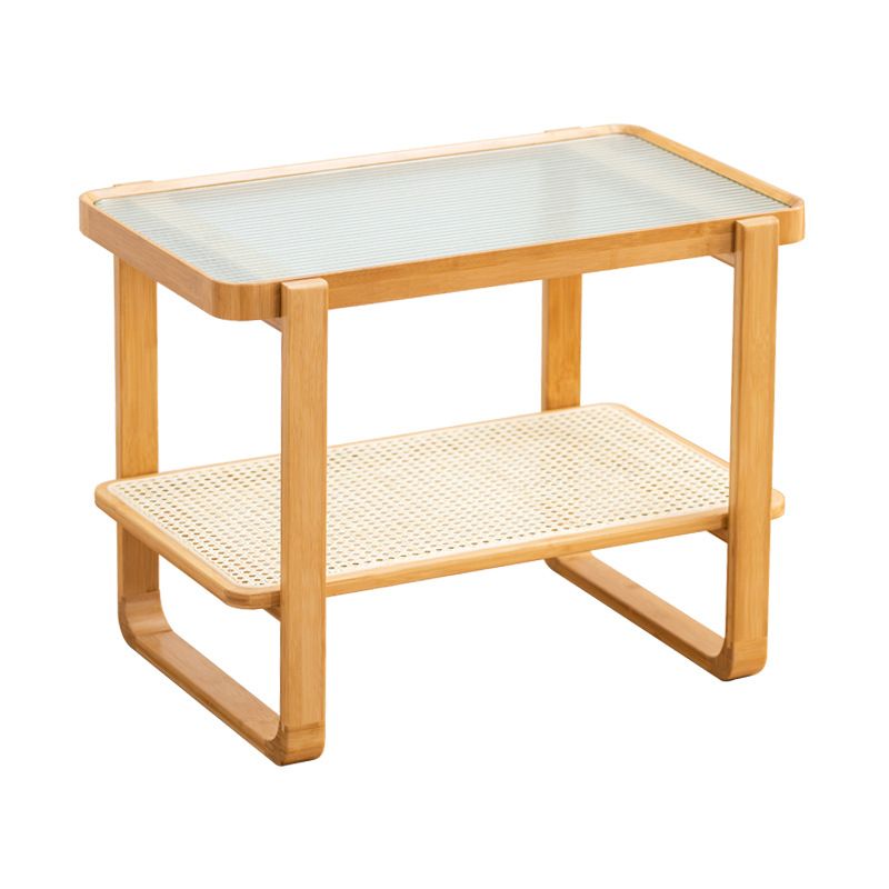 20.94" Tall Sled Side Table Asian Natural Side End Snack Table with Shelf