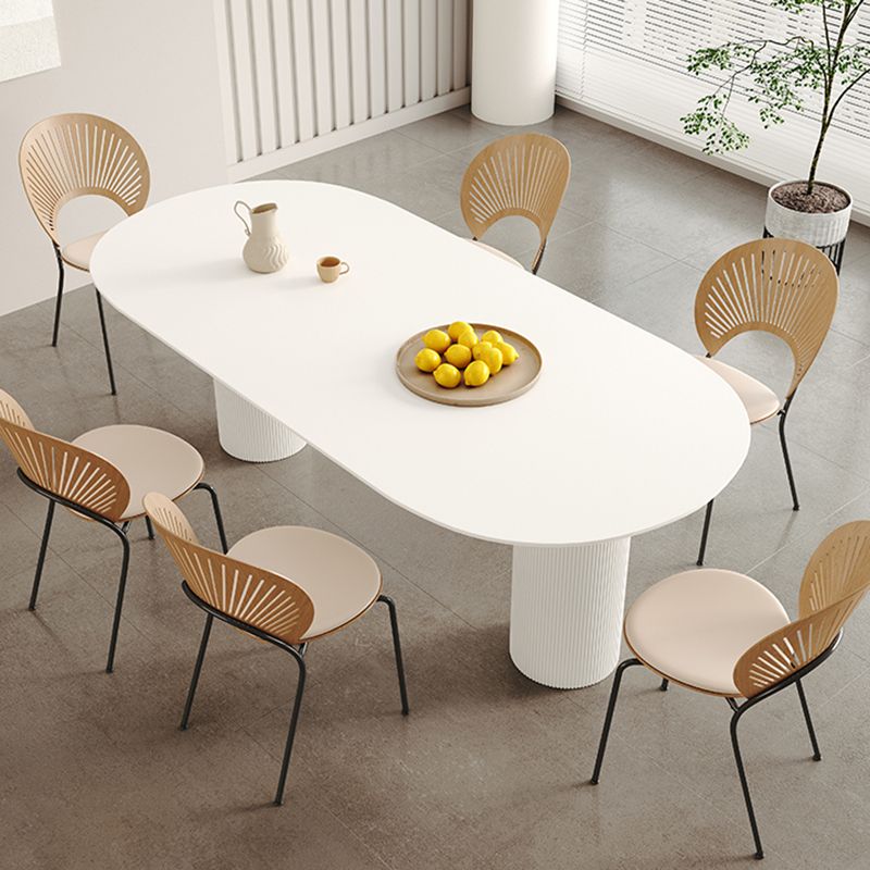 White Oval Dining Table Stone Top Dining Table with Double Pedestal Clearhalo 'Dining Tables & Seating' 'Dining Tables' 'dining_table' 'furn' 'furn_dining_table' 'Furniture' 'Kitchen & Dining Furniture' 1200x1200_f715f47b-e4e6-44c5-a431-b72982a051c6