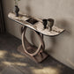 Glam Stone Console Table Half Moon Console Accent Table for Hall