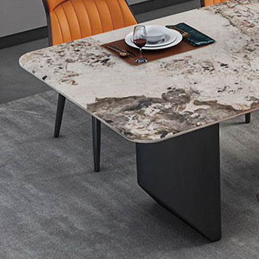 Rectangle Black Base Dining Site Table Modern Stone Double Pedestal Table Clearhalo 'Dining Tables & Seating' 'Dining Tables' 'dining_table' 'furn' 'furn_dining_table' 'Furniture' 'Kitchen & Dining Furniture' 1200x1200_f718ad20-0764-4b73-af46-da29f683fec7