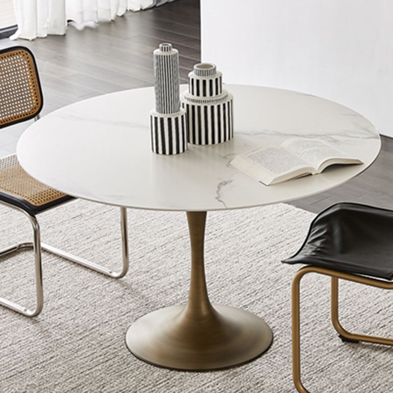 Contemporary Round Dining Table Sintered Stone Table with Brass Tulip Base Clearhalo ' dining_table' 'Dining Tables & Seating' 'Dining Tables' 'furn' 'furn_dining_table' 'Furniture' 'furniture_dining_table' 'Kitchen & Dining Furniture' 'kitchen&dining_furn' 'kitchen' 'kitchen_dining_table' 1200x1200_f71b4982-9106-4eb2-9d3a-7f0f8cb03f97