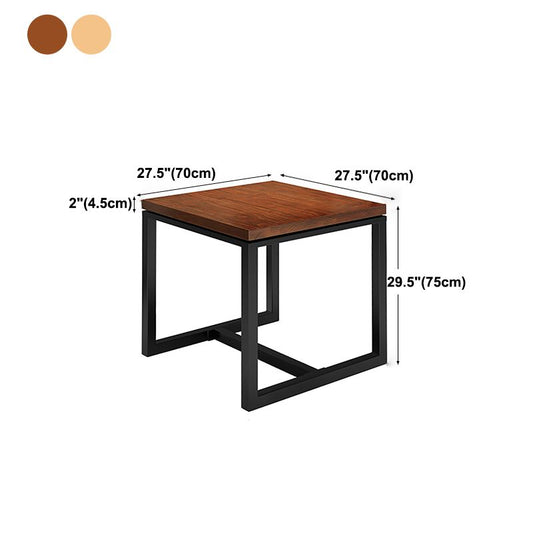 Solid Wood Top Dining Table Industrial Square Black Iron Trestle Base Table