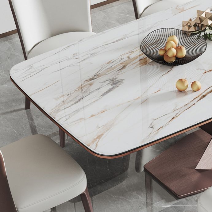 Minimalist Rectangle Sintered Stone Dining Table of 5/7 with Pedestal Base Dining Set for Restaurant Clearhalo 'Dining Room Sets' 'Dining Tables & Seating' 'dining_room_set' 'furn' 'furn_dining_room_set' 'Furniture' 'furniture_dining_room_set' 'Kitchen & Dining Furniture' 'kitchen&dining_furn' 'kitchen' 1200x1200_f7263460-6678-4221-b757-306dc802d724