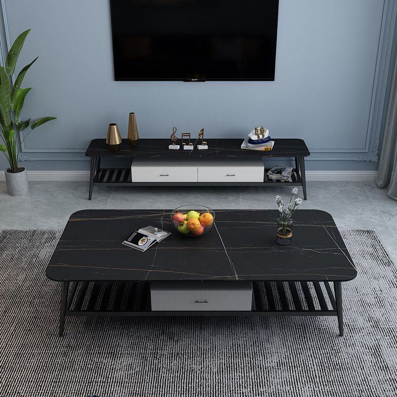 Mobile TV moderno, console multimediale per TV in pietra, con contenitori aperti, con cassetti