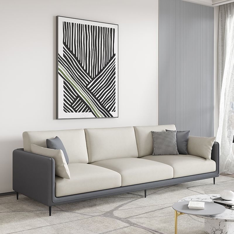 Contemporary Faux Leather Tuxedo Arm Standard Sofa with Bolster Pillows Clearhalo 'furn' 'furn_sofas' 'Furniture' 'furniture_sofas' 'kitchen' 'kitchen_sofas' 'Living Room Furniture' 'Sofa' 'sofas' 1200x1200_f726fd14-ff21-4d42-a1ff-95dfca53850e