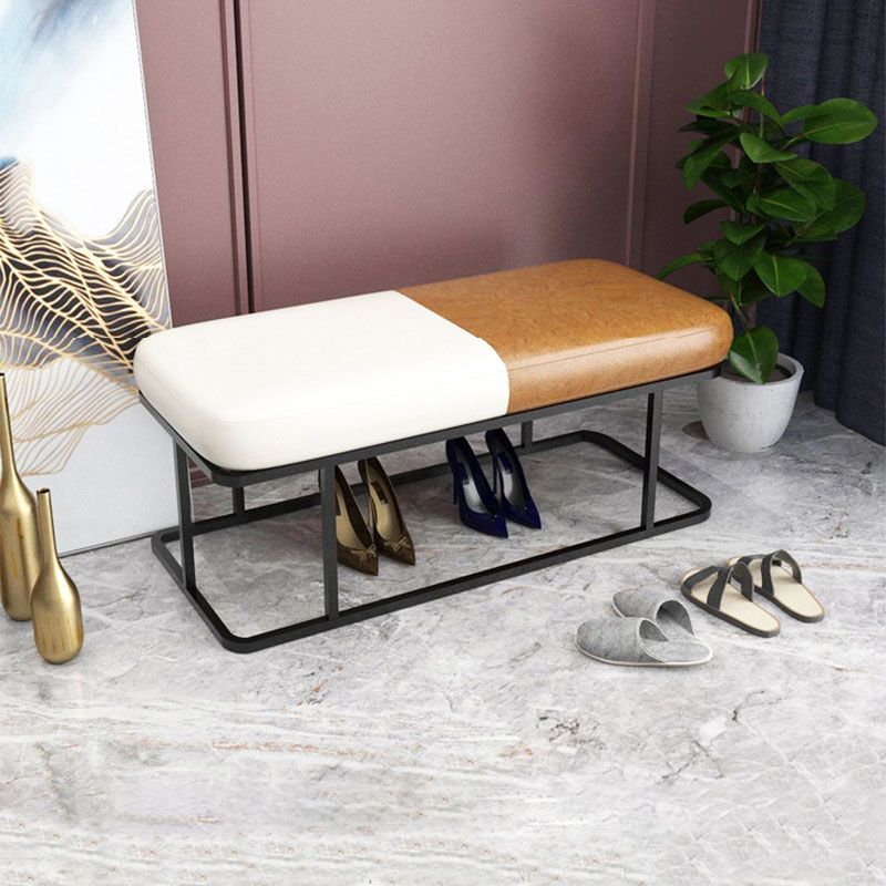 Mid-Century Modern Upholstered Bench Bedroom Seating Bench in Brown and White with Legs Clearhalo 'Benches' 'Chairs & Seating' 'furn' 'furn_benches' 'Furniture' 'Living Room Furniture' 1200x1200_f72b6cc3-0875-4c62-bafc-4399965ec6bc