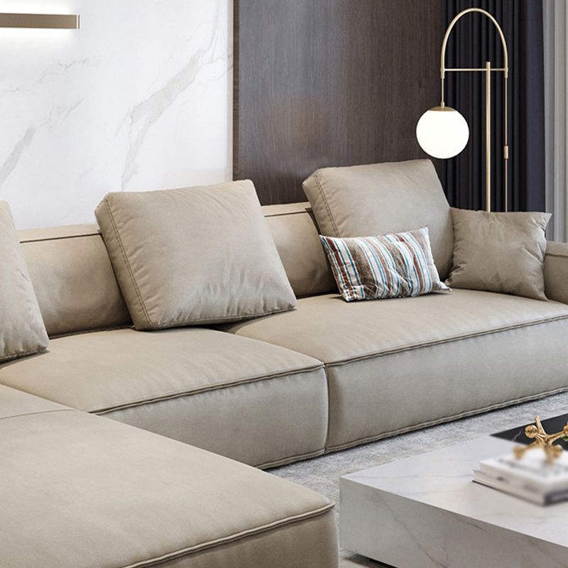 Contemporary Square Arm Sofa Leather Couch Sofa Set with Pillows ...