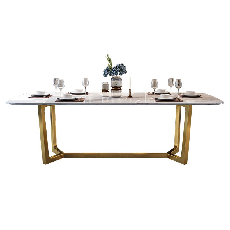 Glam Style Sintered Stone Dining Set with Traditional Height Table and Golds Trestle Base Clearhalo 'Dining Room Sets' 'Dining Tables & Seating' 'dining_room_set' 'furn' 'furn_dining_room_set' 'Furniture' 'furniture_dining_room_set' 'Kitchen & Dining Furniture' 'kitchen&dining_furn' 'kitchen' 1200x1200_f72cc55e-56e8-40d5-874e-28be8bd2d7ab