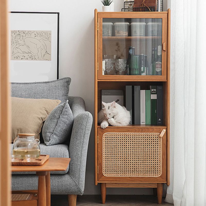 51.2" Tall Solid Wood Storage Cabinet with Glass Paned 2 - Door Rattan Accent Chest Clearhalo 'Cabinets & Chests' 'cabinets_chests' 'furn' 'furn_cabinets_chests' 'Furniture' 'Living Room Furniture' 1200x1200_f7381bfd-0796-47e0-84fc-e93cf9e10981