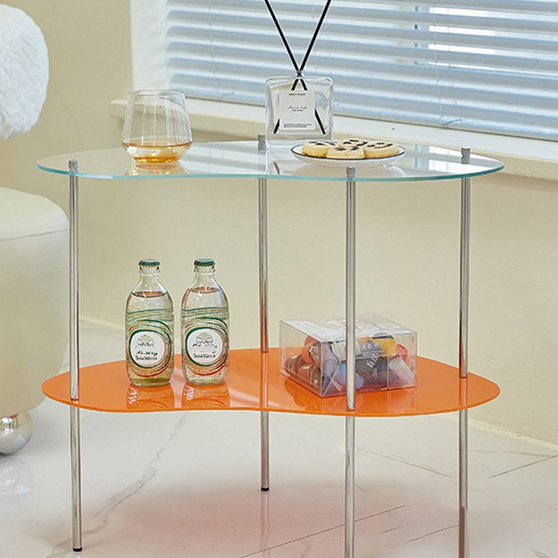 Modern Gambe in vetro 4 gambe a doppio livello tavolino accento a forma naturale