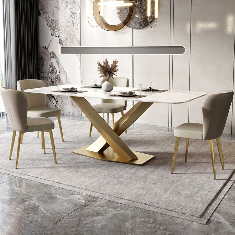 Metal Traditional Luxury Rectangle Table White Sintered Stone Table with Pedestal Clearhalo ' dining_table' 'Dining Tables & Seating' 'Dining Tables' 'furn' 'furn_dining_table' 'Furniture' 'furniture_dining_table' 'Kitchen & Dining Furniture' 'kitchen&dining_furn' 'kitchen' 'kitchen_dining_table' 1200x1200_f73ac950-0d1d-49bf-a62a-ab224c3214d0