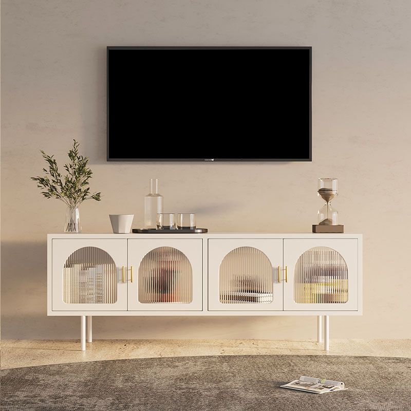 Support TV industriel 4 portes, console TV en métal et verre