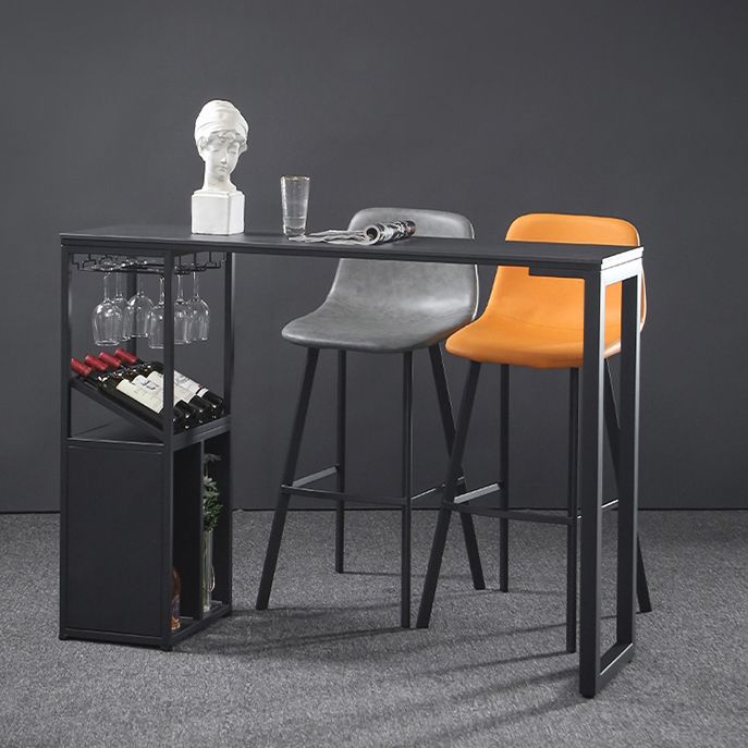 Sintered Stone Bar Dining Table Industrial Rectangle Bar Height Pub Table with Shelves