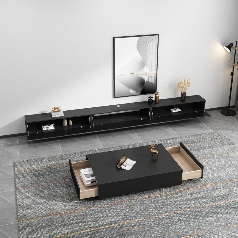 Modern Wood TV Stand Console Floating Black TV Media Stand for Living Room Clearhalo 'furn' 'furn_tv_stands_entertainment_centers' 'Furniture' 'Living Room Furniture' 'TV Stands & Entertainment Centers' 'TV Stands & Media Storage Furniture' 'tv_stands_entertainment_centers' 1200x1200_f7405bc9-6b01-424d-828b-3235c83e2f01