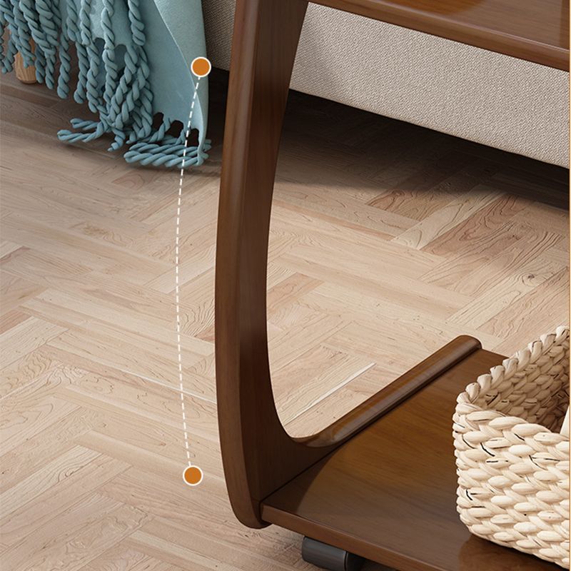 Nordic Style Rectangular Solid Wood Table with Wheel Base Coffee Table