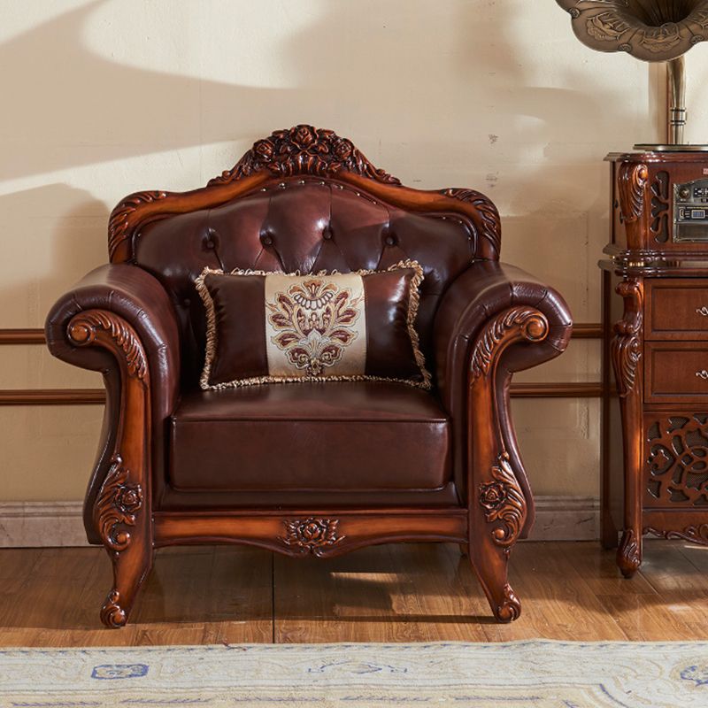 Sofá de cuero genuino Sofá con brazo enrollado con retroceso en marrón