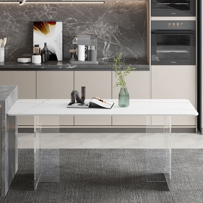 Dining Room Modern Dinette Table Rectangle Acrylic Double Pedestal Dining Table Clearhalo 'Dining Tables & Seating' 'Dining Tables' 'dining_table' 'furn' 'furn_dining_table' 'Furniture' 'furniture_dining_table' 'Kitchen & Dining Furniture' 'kitchen' 'kitchen_dining_table' 1200x1200_f746c89f-b87d-450b-9bee-787fb7de7571