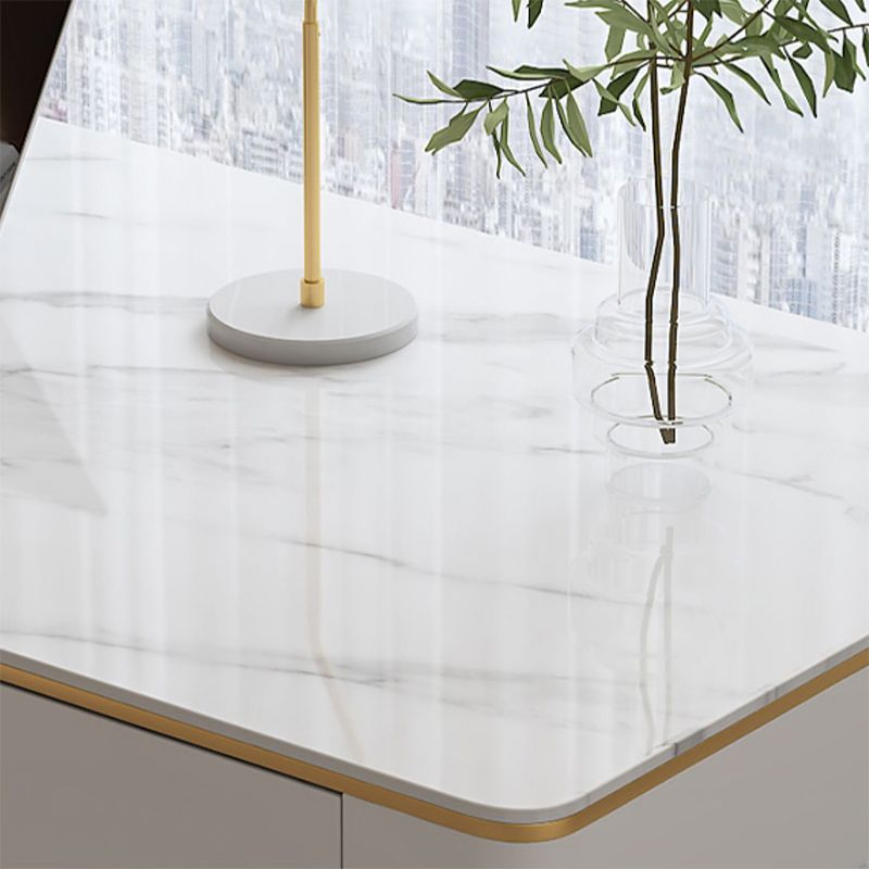 Bureau de traîneau moderne en pierre et bureau d'écriture en métal avec 2 tiroirs de rangement