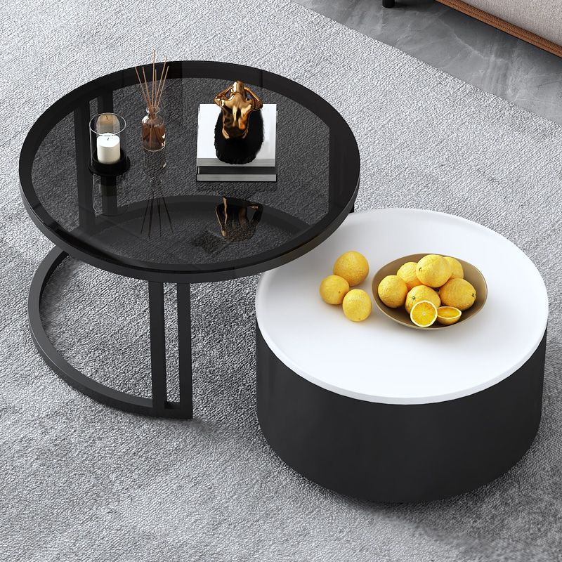 Modern Style Wooden&tempered Glass Top Circular Nested Coffee Table Clearhalo 'Coffee & Accent Tables' 'Coffee Tables' 'coffee_tables' 'furn' 'furn_coffee_tables' 'Furniture' 'furniture_coffee_tables' 'Living Room Furniture' 1200x1200_f74a626b-b74a-40c8-9622-8e138f1c687b