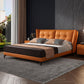 Modern Standard Bed Orange Panel Bed with Upholstered Headboard