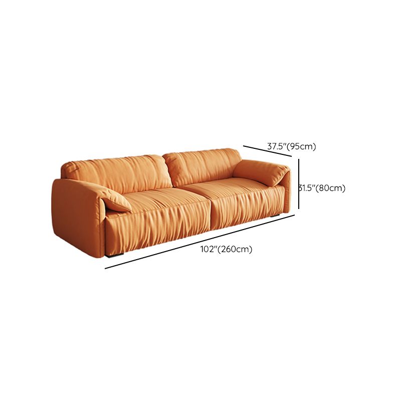 Contemporary Pillow Top Arm Settee Orange Faux Leather Sofa for Living Room Clearhalo 'furn' 'furn_sofas' 'Furniture' 'Living Room Furniture' 'Sofa' 'sofas' 1200x1200_f7500b31-1757-4f14-bf2b-cabae04cd2d2