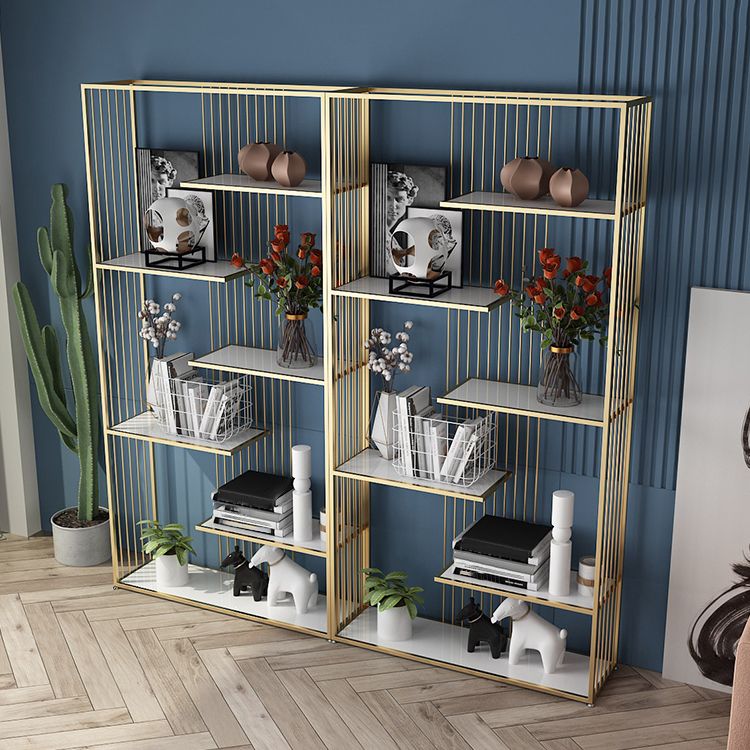 Open Vertical Etagere Bookshelf White Manufactured Wood Shelf Iron Frame Bookshelf Clearhalo 'Bookcases' 'furn' 'furn_bookcases' 'Furniture' 'furniture_bookcases' 'kitchen' 'kitchen_bookcases' 'Living Room Furniture' 'Office Furniture' 1200x1200_f750cf6f-7470-41f5-9274-3f9e00e4b144
