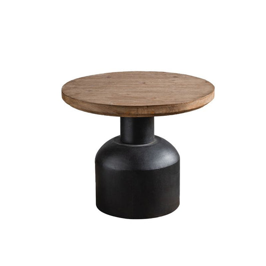 フランスのカントリーウッドラウンドトップサイドテーブル鉄台座エンドテーブル