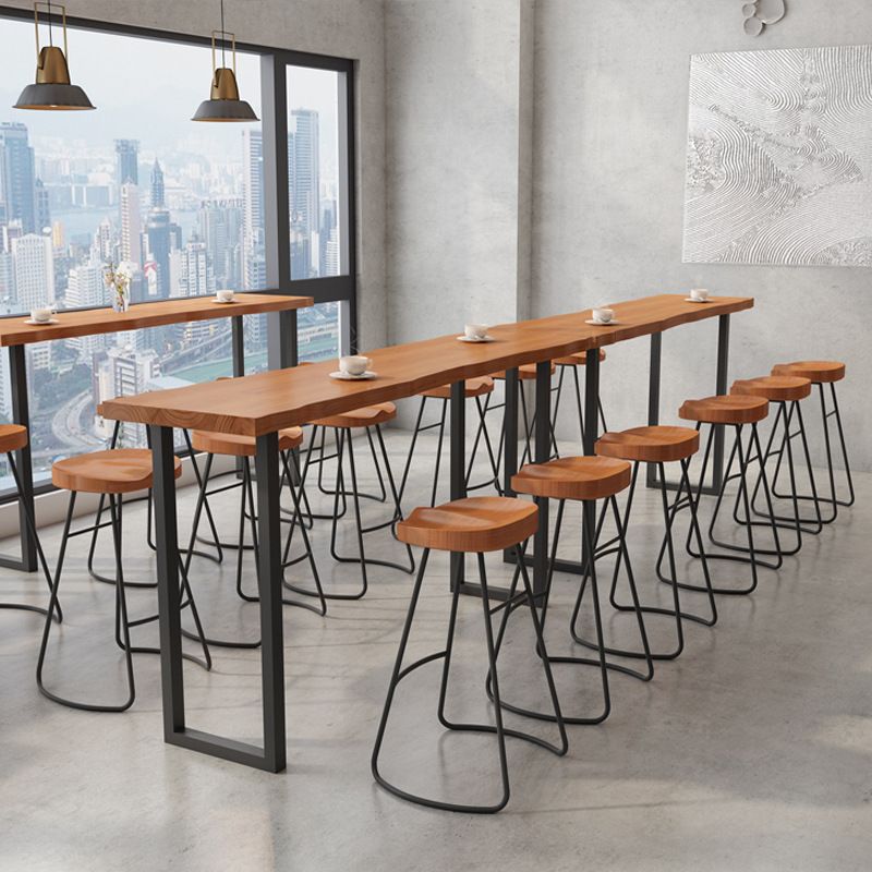 Pine Wood Top Bar Dining Table Modern Bistro Table with Double Pedestal in Black Clearhalo 'Bar Furniture' 'Bar Tables' 'bar_tables' 'furn' 'furn_bar_tables' 'Furniture' 'Kitchen & Dining Furniture' 1200x1200_f75a97ce-ea79-422b-974e-c6d9a5161d5f