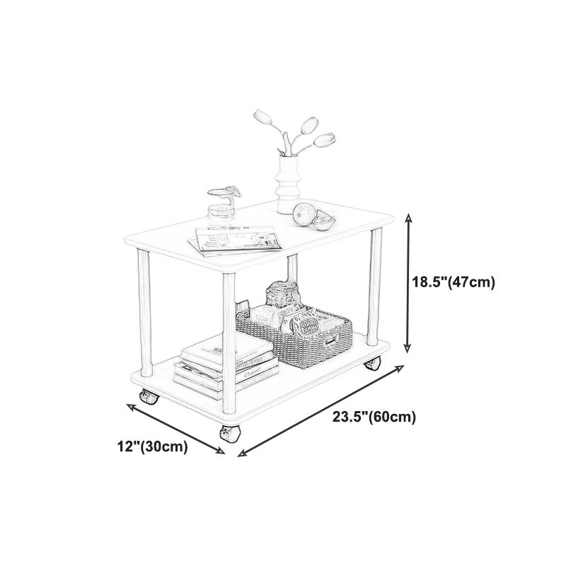 Skandinavisches Holz 4 -Bein Beistelltisch natürlicher/weißer Endtisch mit Rollen