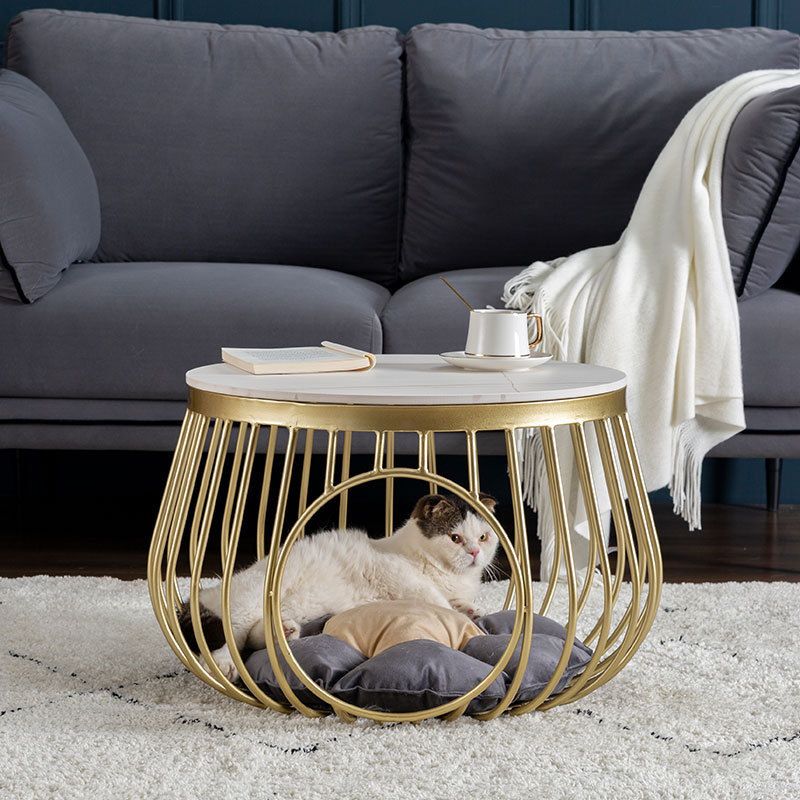 Glam Slate/Glass Top Coffee Table Dia 21.7" Frame Cocktail Table with Storage Clearhalo 'Coffee & Accent Tables' 'Coffee Tables' 'coffee_tables' 'furn' 'furn_coffee_tables' 'Furniture' 'Living Room Furniture' 1200x1200_f75e07fc-f81b-4a49-8861-86b775668375