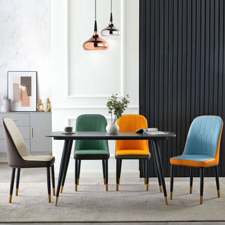 Glam Style Metal Dining Room Chairs Armless Parsons Leather Chair for Restaurant Clearhalo ' kitchen&dining_furn' 'Dining Chairs' 'Dining Tables & Seating' 'dining_chair' 'furn' 'furn_dining_chair' 'Furniture' 'furniture_dining_chair' 'Kitchen & Dining Furniture' 'kitchen' 1200x1200_f7609400-2bf5-404e-acae-70753a798c02