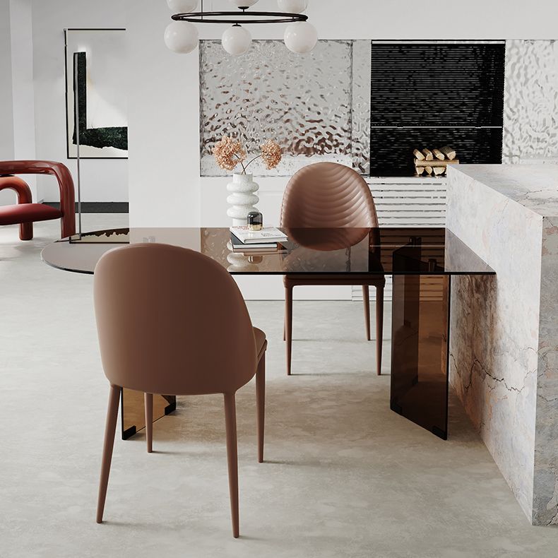 Mesa de comedor de tapa de vidrio moderna mesa de comedor de base de doble pedestal