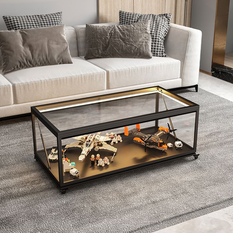Glass Top Coffee Cocktail Table Block/4 Legs Contemporary Trunk Storage Clearhalo 'Coffee & Accent Tables' 'Coffee Tables' 'coffee_tables' 'furn' 'furn_coffee_tables' 'Furniture' 'Living Room Furniture' 1200x1200_f765df38-2f58-4053-8e58-671cadbe6676