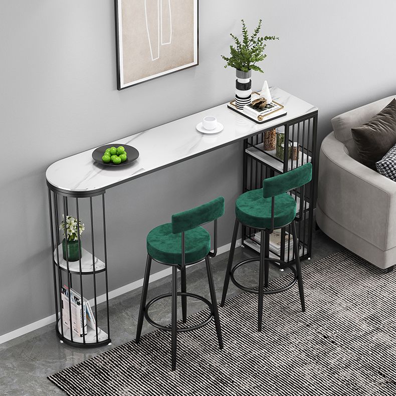Luxurious Bar Table 42-inch Height White Stone Top and Iron Base Bistro Table Clearhalo 'Bar Furniture' 'Bar Tables' 'bar_tables' 'furn' 'furn_bar_tables' 'Furniture' 'furniture_bar_tables' 'Kitchen & Dining Furniture' 1200x1200_f766abe1-60c3-4e55-93bf-8eca761e9ea5