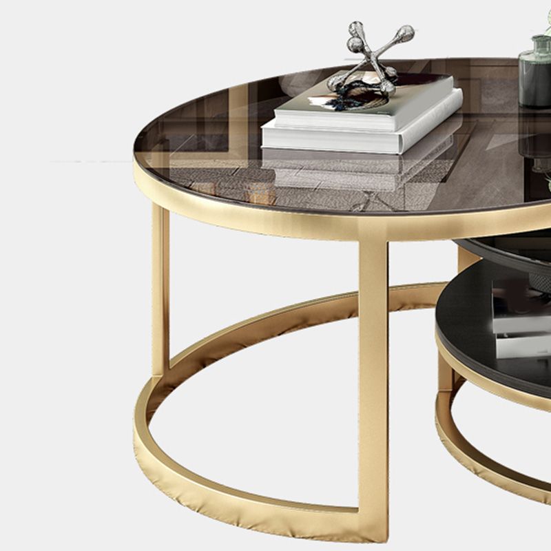 Frame Oval Coffee Table Glam Nesting Coffee Table Set with Drawer Clearhalo 'Coffee & Accent Tables' 'Coffee Tables' 'coffee_tables' 'furn' 'furn_coffee_tables' 'Furniture' 'Living Room Furniture' 1200x1200_f7683198-eb4c-497a-98b7-267b772e2038