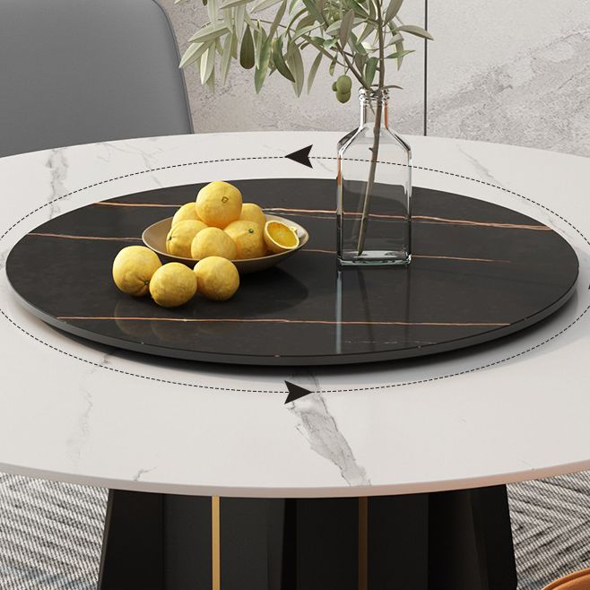 Modern Round Dining Table Sintered Stone Table with Wood Leg for Home