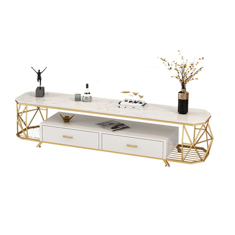 Consola de TV de almacenamiento de 4 niveles Style Glam Style STAND de 4 niveles con 2 cajones