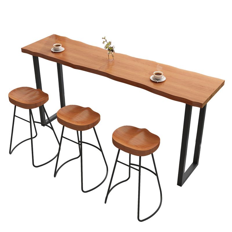 Pine Wood Top Bar Dining Table Modern Bistro Table with Double Pedestal in Black Clearhalo 'Bar Furniture' 'Bar Tables' 'bar_tables' 'furn' 'furn_bar_tables' 'Furniture' 'Kitchen & Dining Furniture' 1200x1200_f76b1f48-43de-473d-bf14-a39310a78cd2