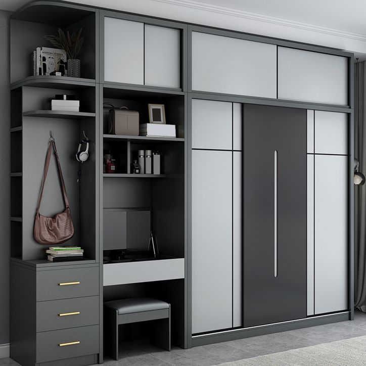 Gray Contemporary Wardrobe Armoire with Drawer Wooden Wardrobe Cabinet Clearhalo 'Armoires & Wardrobes' 'armoires_wardrobes' 'Bedroom Furniture' 'furn' 'furn_armoires_wardrobes' 'Furniture' 1200x1200_f76db77c-2da2-4558-b95e-1b3fdb5a3e51