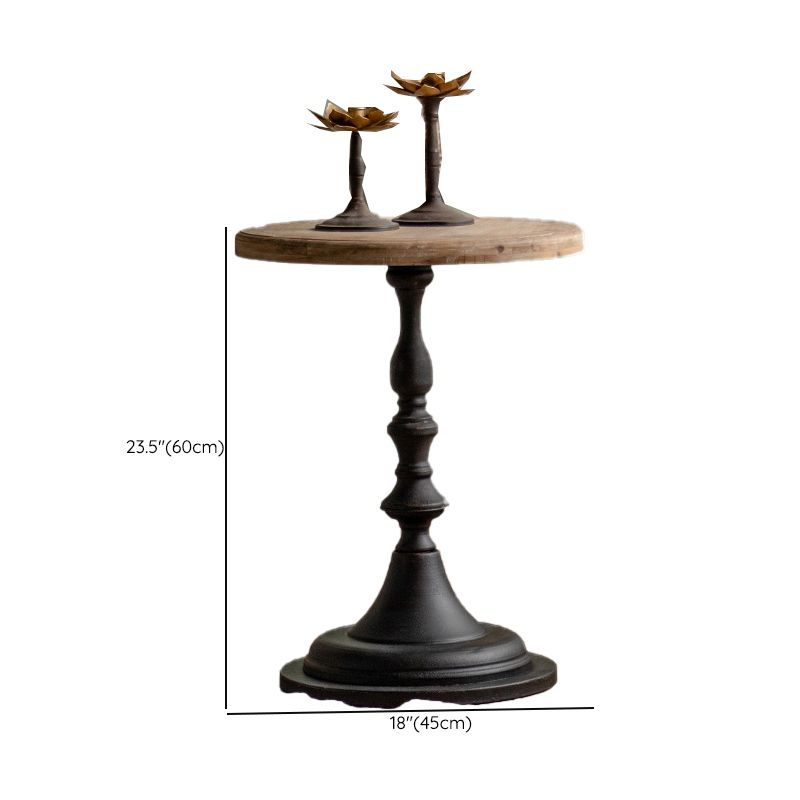 木製の丸いトップサイドテーブル苦しんでいる鉄の台座エンドテーブル