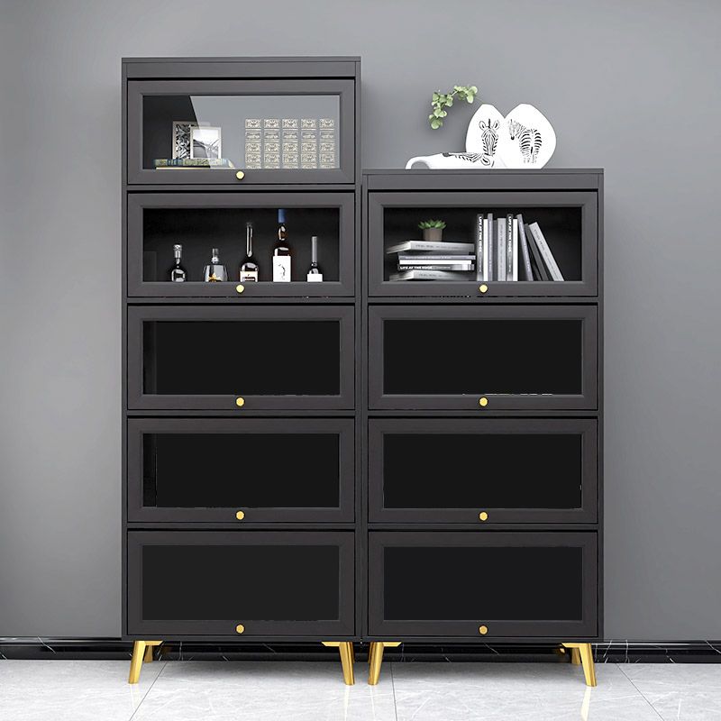 Modern 11.81" W Wooden Side Cabinet with Glass Doors in Black Clearhalo 'Cabinets & Chests' 'cabinets_chests' 'furn' 'furn_cabinets_chests' 'Furniture' 'Living Room Furniture' 1200x1200_f76f6952-cf7b-4f09-a21c-be996ae22769
