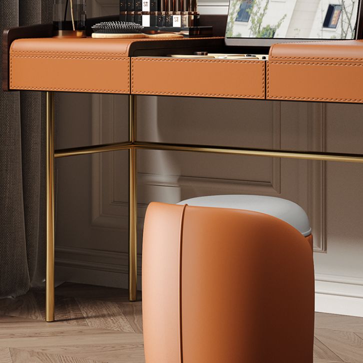 Glam vanità set in pelle top-top con vanità per trucco per camera da letto a specchio a specchio del cassetto
