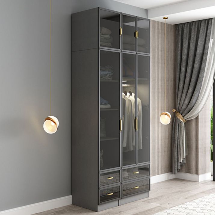 Contemporary Style Glass Wardrobe Grey Colour Wardrobe Closet Clearhalo 'Armoires & Wardrobes' 'armoires_wardrobes' 'Bedroom Furniture' 'furn' 'furn_armoires_wardrobes' 'Furniture' 1200x1200_f7710bf6-05e5-4968-96cd-675eb9352f03