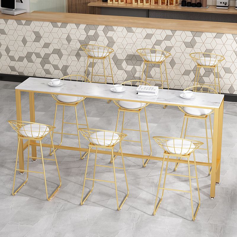 White Glam Style Bar Table in Metal and Faux Marble Bar Table for Dining Room Clearhalo 'Bar Furniture' 'Bar Tables' 'bar_tables' 'furn' 'furn_bar_tables' 'Furniture' 'furniture_bar_tables' 'Kitchen & Dining Furniture' 1200x1200_f774293b-51af-4145-9c98-5cb180e5c034